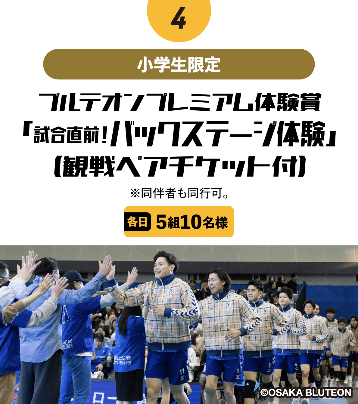 ブルテオンプレミアム体験賞「試合直前！バックステージ体験」(観戦ペアチケット付)