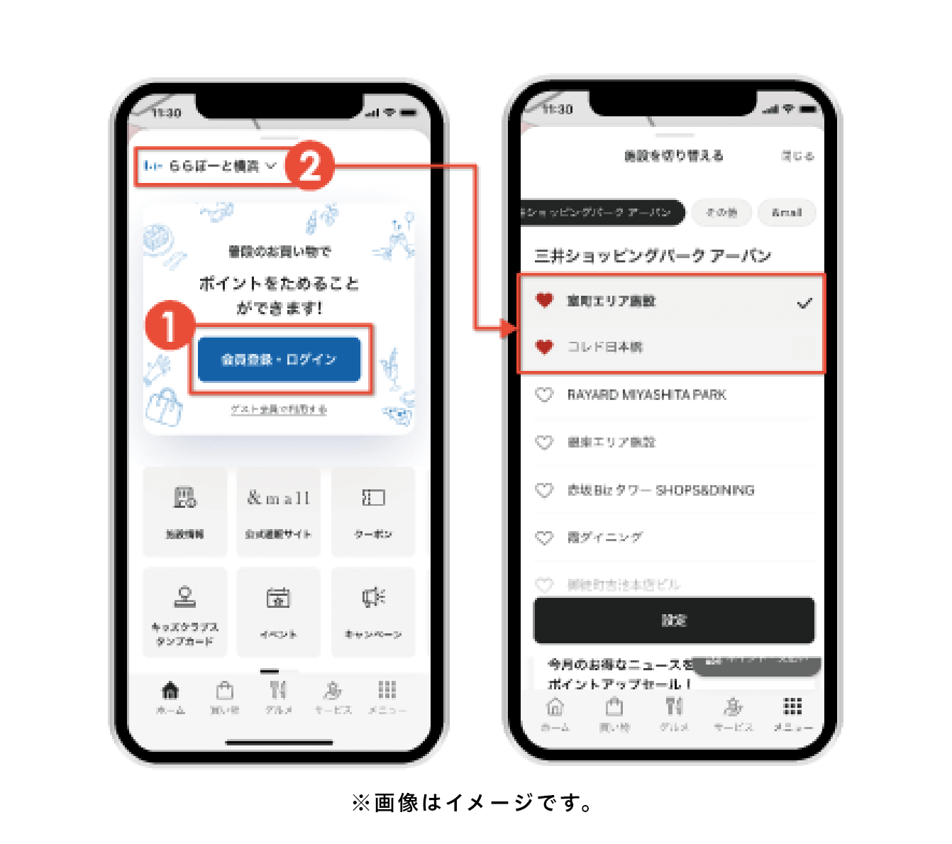 お気に入り施設登録手順（イメージ）