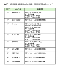 年末年始営業時間のご案内