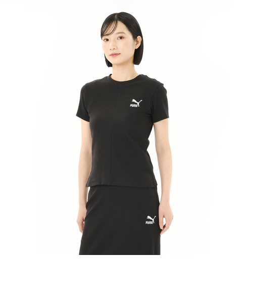 629012　W CLASSICS RIBBED SLIM TEE　01BLK　683997-0001
