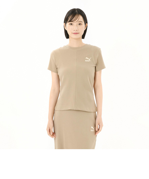 629012　W CLASSICS RIBBED SLIM TEE　67OAK BRANCH　683997-0002