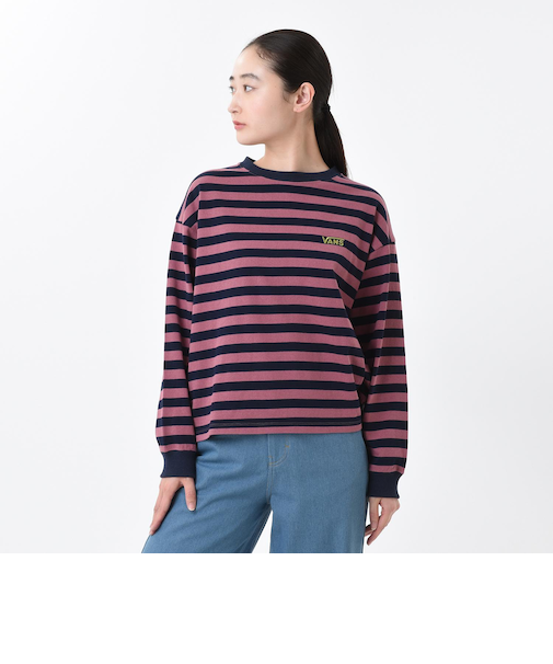 124K3021200　W border long sleeve T-shirt　PINK　682614-0001