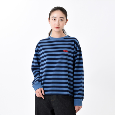 124K3021200　W border long sleeve T-shirt　BLUE　682614-0002