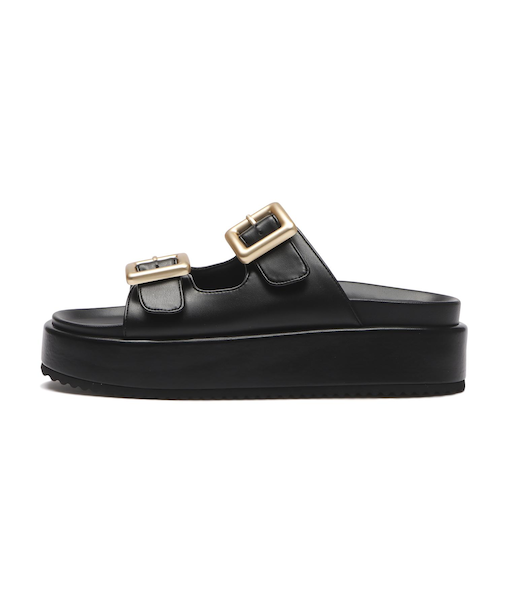 JE-2252　DOUBLE BELT PLATFORM SANDALS　BLACK　694469-0001