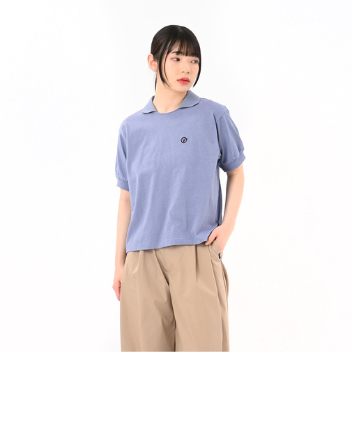 125R3061300　W Collared Cropped Tee　BLUE　695081-0003