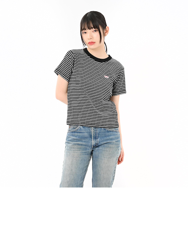 125R3010800　W Multi border Tee　BLACK　695073-0001