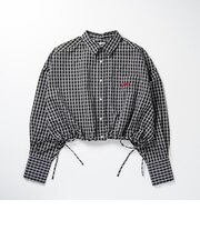 126K3071101　W DRAWSTRING CHECK SHIRT　BLACK　717835-0001