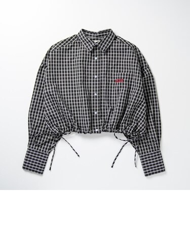 126K3071101 W DRAWSTRING CHECK SHIRT BLACK 717835-0001