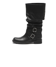 W3097　2BELT SHIRRING LONG BOOTS　BLACK　717157-0001