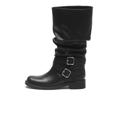 W3097　2BELT SHIRRING LONG BOOTS　BLACK　717157-0001