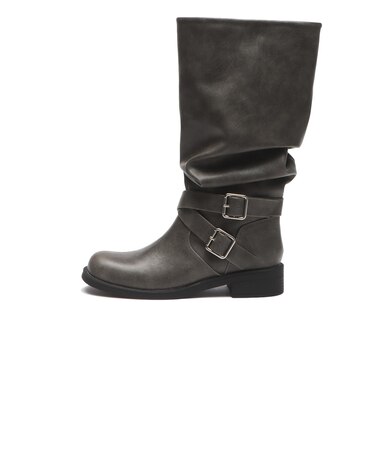 W3097　2BELT SHIRRING LONG BOOTS　GRAY　717157-0002