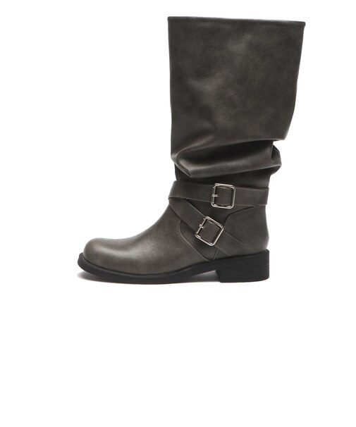 W3097　2BELT SHIRRING LONG BOOTS　GRAY　717157-0002