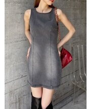 バックリボンオープンデニムミニワンピース