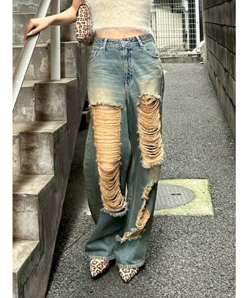ハイダメージワイドデニムパンツ
