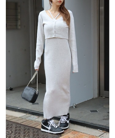 アンサンブルロングニットワンピース