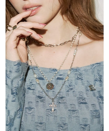 CROSS CHARM ロング3連ネックレス
