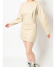 ボリュームスリーブタイトミニワンピース