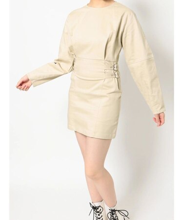 ボリュームスリーブタイトミニワンピース