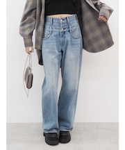 ダブルウエストワイドデニムパンツ