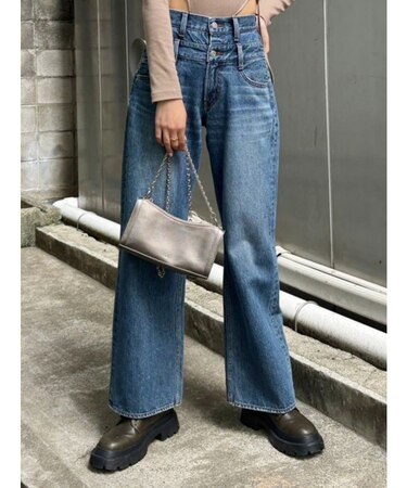 ダブルウエストワイドデニムパンツ