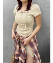 カットタイトハーフスリーブミニワンピース