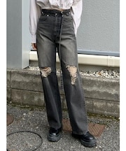 ウエストベルトワイドデニムパンツ