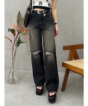 ダメージワイドヴィンテージライクデニムパンツ