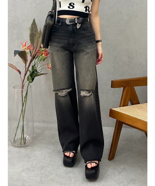 ダメージワイドヴィンテージライクデニムパンツ