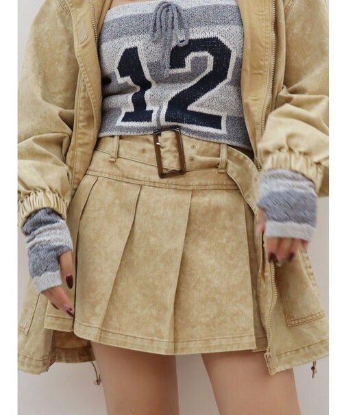 ワイドベルトプリーツミニスカート【セットアップ着用可能】