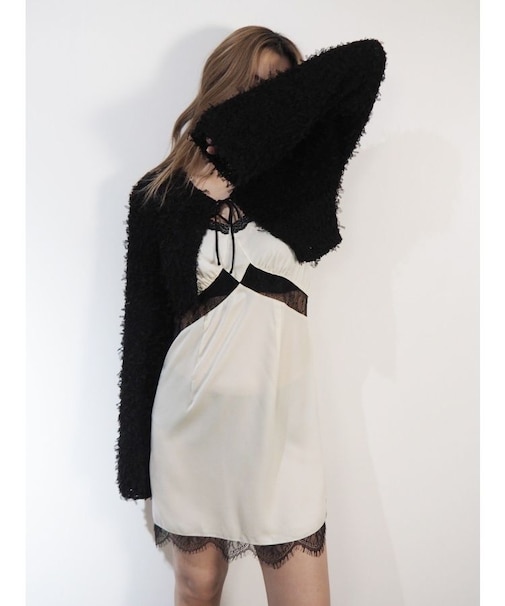 レースドッキングサテンミニワンピース