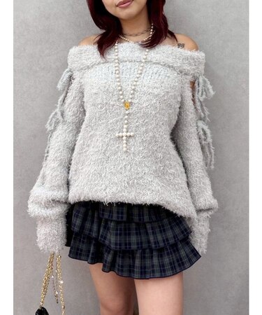 リボンオフショルニットワンピース