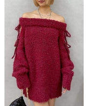 リボンオフショルニットワンピース