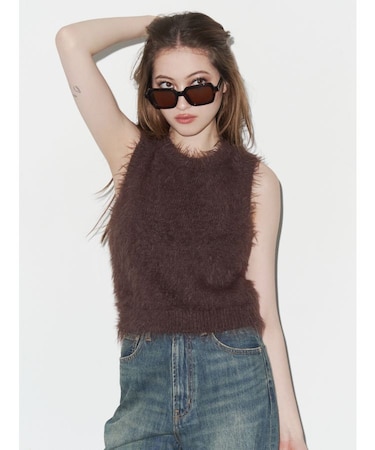 ファンシーヤーンノースリニットトップス