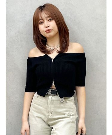 フロントジップハーフスリーブオフショルトップス