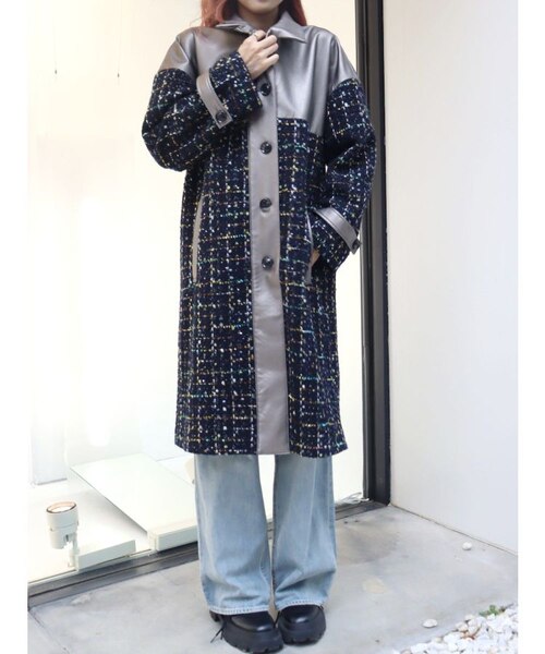 A-K-R-I-S ツイードコート 44　2XL　アクリス　ロングコート アクリス コート