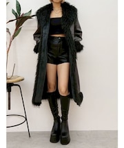 フェイクファームートンロングコート