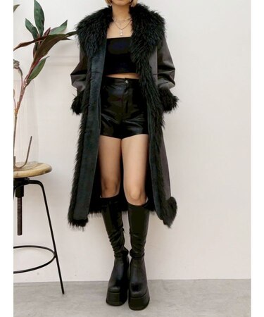 フェイクファームートンロングコート