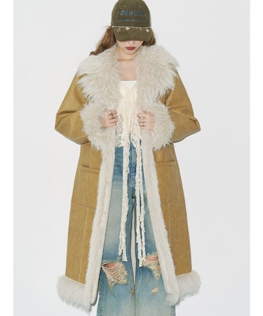 フェイクファームートンロングコート