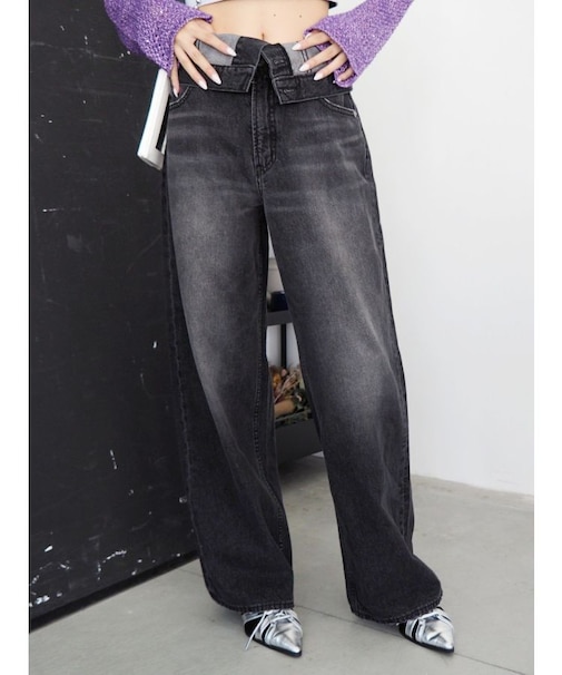 ウエストフラップワイドデニムパンツ