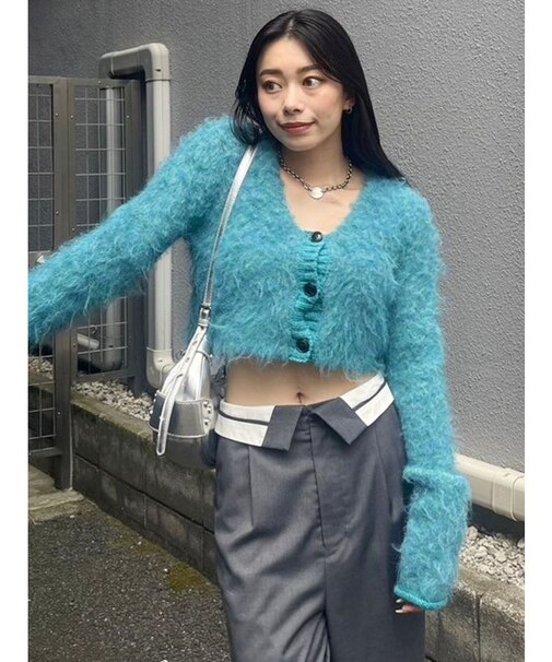 シャギークロップドニットトップス