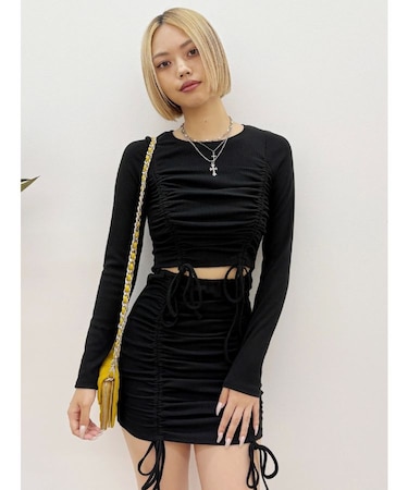 オープンウエストギャザーミニワンピース