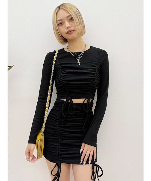 オープンウエストギャザーミニワンピース