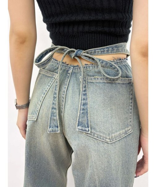 バックリボンワイドデニムパンツ