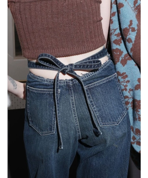 バックリボンワイドデニムパンツ