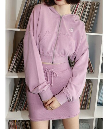 ワンポイントブリーチジップアップフーディ【セットアップ着用可能】