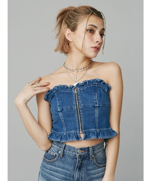 デニムフリルビスチェ【セットアップ着用可能】