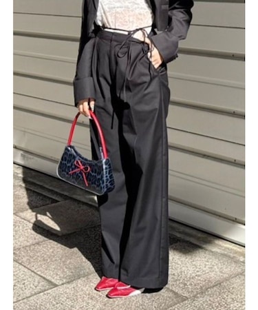 ウエストリボンワイドパンツ【セットアップ着用可能】