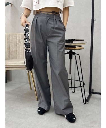 ウエストリボンワイドパンツ【セットアップ着用可能】