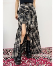 スリーブデザインチェックアシンメトリースカート