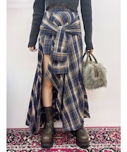 スリーブデザインチェックアシンメトリースカート